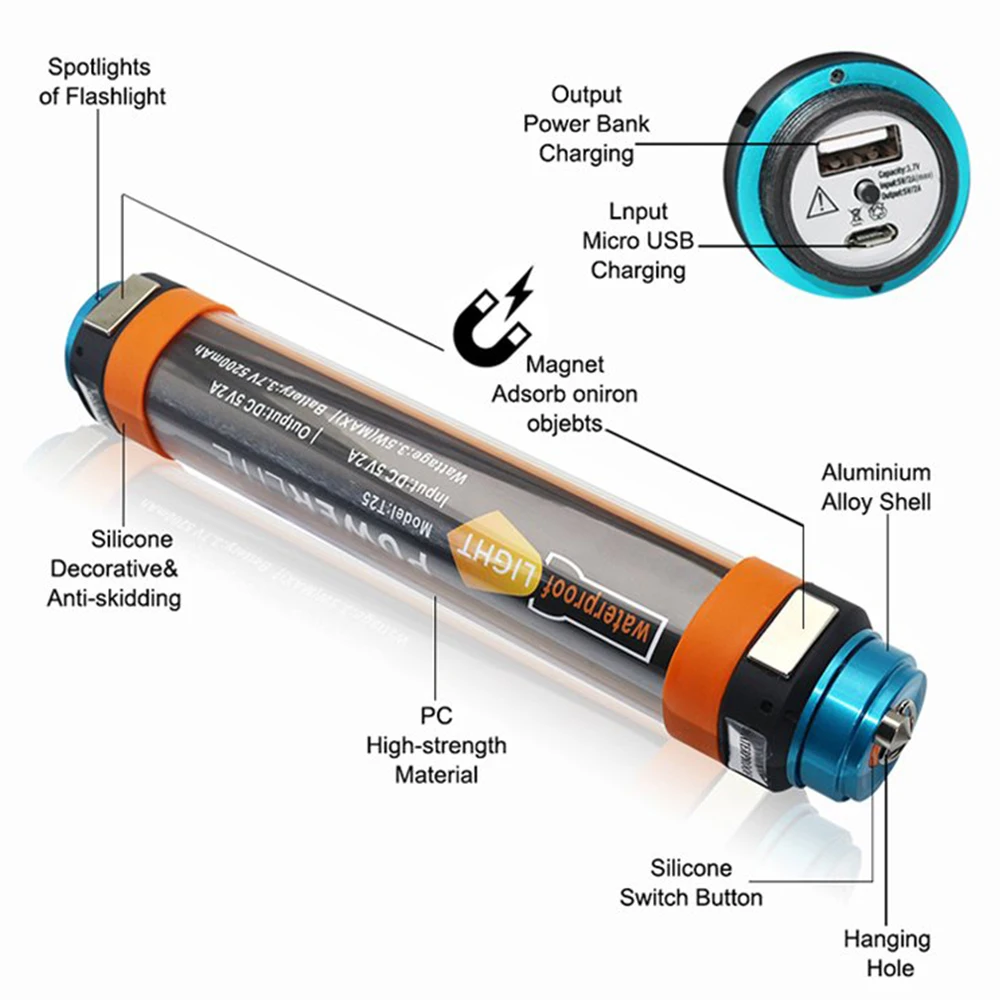 USB Перезаряжаемые T15 T25 T30 фонарик IP68 Водонепроницаемый туристическая Светодиодная лампа фонарь на магните для отпугивания комаров Мощность банковская лампа