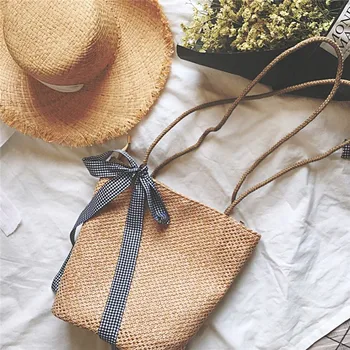 

Vintage Women's Handbag Handmade Woven Bag One Shoulder Casual Beach Bags Ladies Tote Shopping Handbags Women Travel Straw Bag