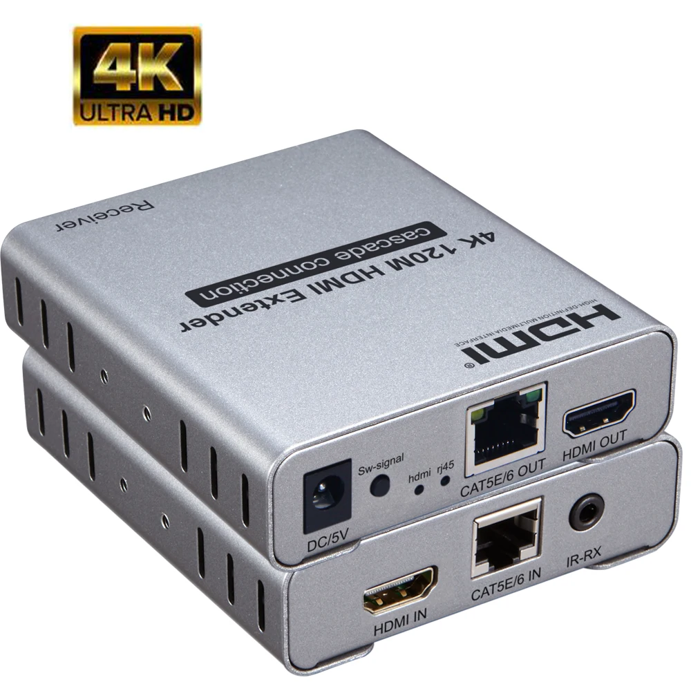 

4K 120m HDMI Extender with loop-out，Use a cat5e or cat6 cable instead of an HDMI cable to transmit HD signals up to 120 meters
