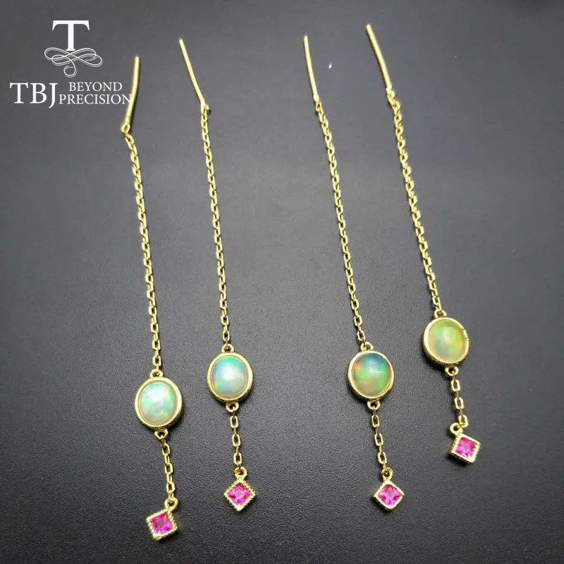 

TBJ,Top quality ethiopian opal 1.2ct oval 5*6mm gemstone earring earring in 925 sterling silver precious gemstone earring