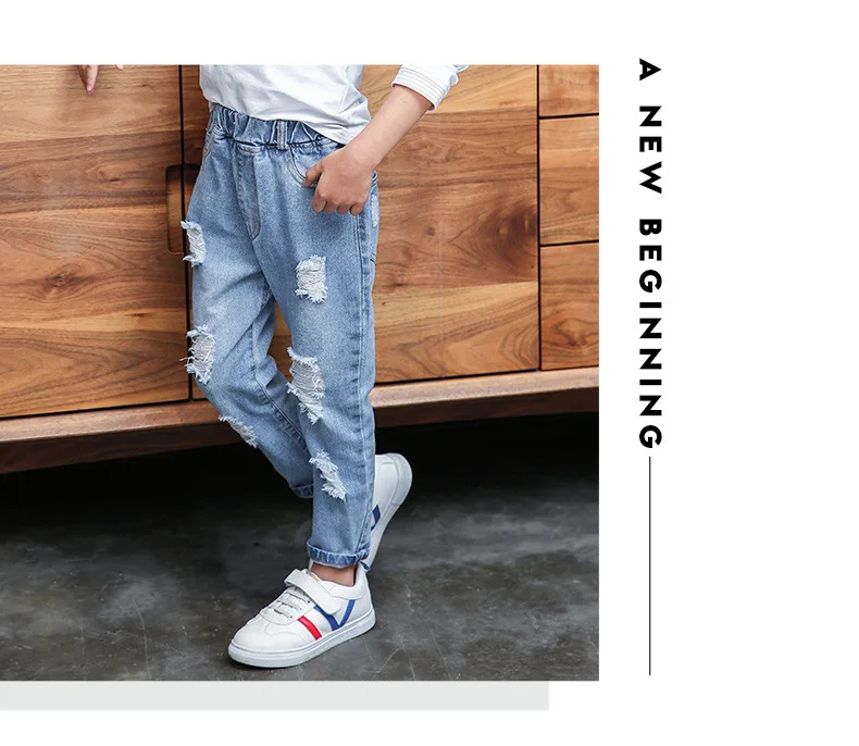 Calças de Brim Menina Meninos Rasgado Calça Jeans Outono Crianças Buracos Crianças Grandes Calças Jeans da Moda Meninos Roupas 4 13 Anos 12 buracos jeans grandes crianças moda denim calças meninos roupas 4-13 anos