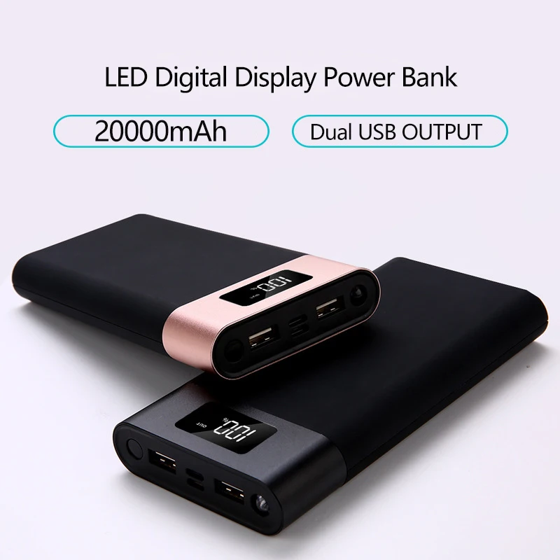 

20000mAh External Battery Power Bank 2.1A Fast Phone Charger Double USB LED Screen Powerbank with Flashlight For Smart Phone