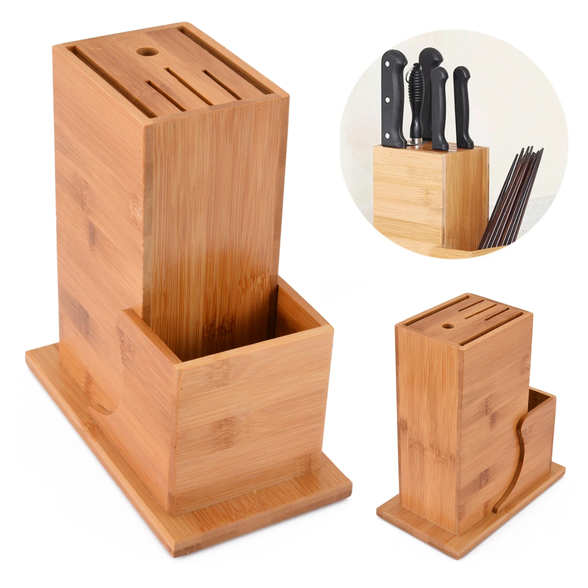 Mayitr Knives Holder Wood Bamboo Kitchen Utensil Holder Block Storage Rack For Home Kitchen Tools Organizer