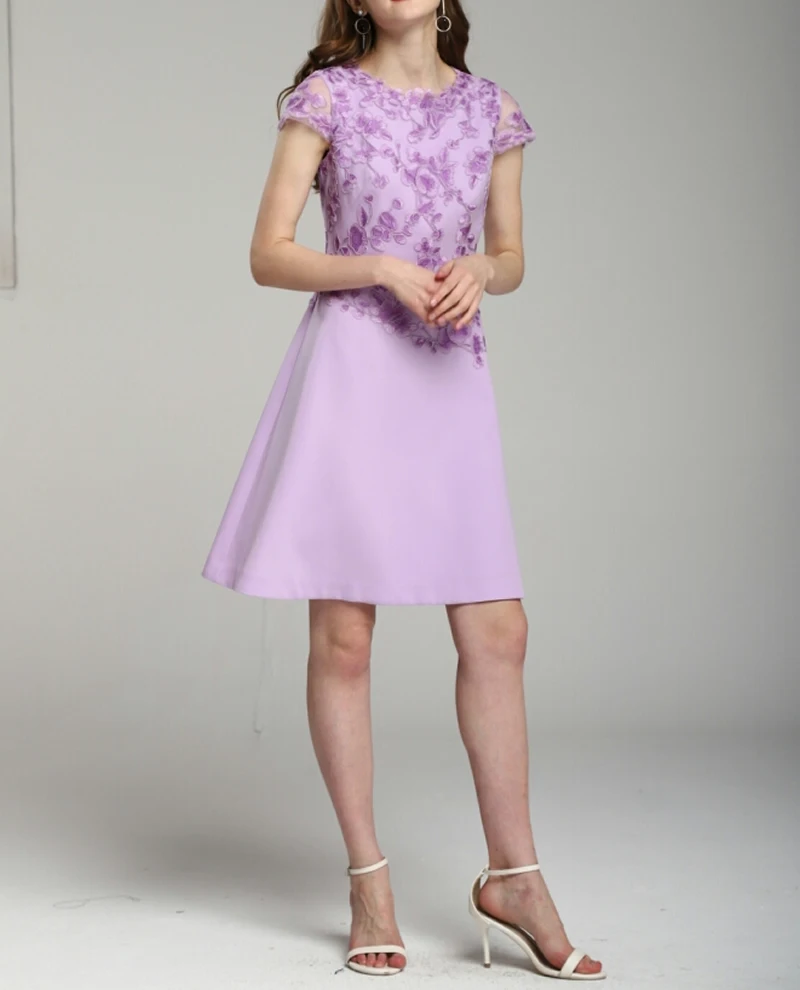 Luxury Mesh Embroidery Women Dress Elegant Sexy Short Sleeve A Line