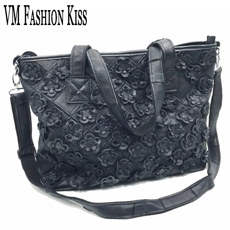 

VM FASHION KISS Women Totes Genuine Leather Decals Large Casual Shopping Bags Bolsos Mujer Female Pochette Designer Handbags