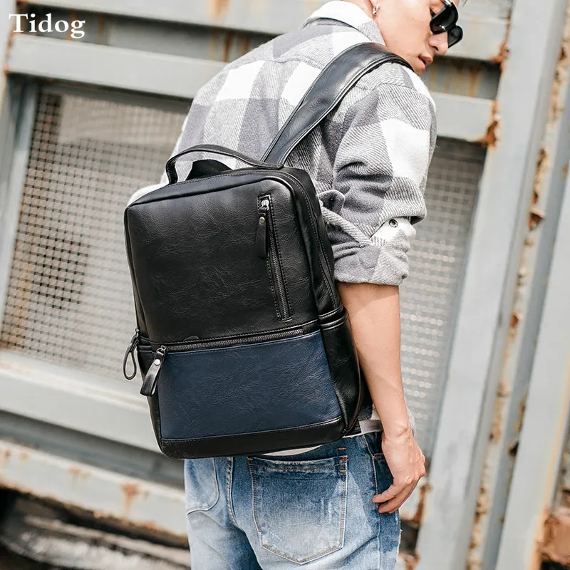 

Tidog New fashion men's backpack trend Street Leather Backpack