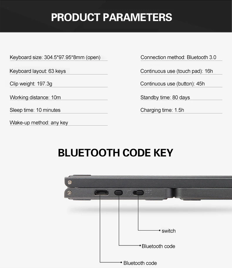 Складная Беспроводная клавиатура Мини Bluetooth складная клавиатура с тачпадом для Ipad телефона IOS Android ПК планшет Windows BT клавиатура