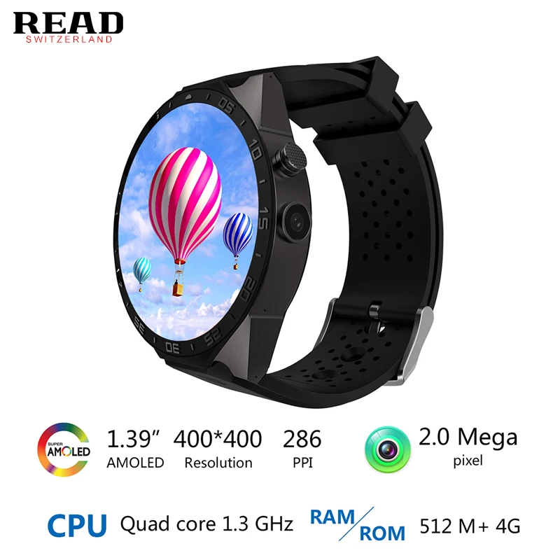 

KW88 3G WIFI GPS bluetooth smart watch Android 5.1 MTK6580 CPU 1.39 inch 2.0MP camera smartwatch for iphone huawei phone watch