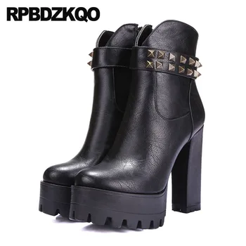 

extreme fetish waterproof luxury brand shoes women stud big size boots ankle chunky exotic dancer 10 vintage rivet high heel