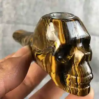 

portable crystal smoking pipe natural tiger eye stone single point wands healing