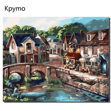 Kpymo мост сторона рисунок виллы по номерам Европа абстрактная живопись Домашний Декор для гостиной стены Искусство цветные номера Озеро Лодка