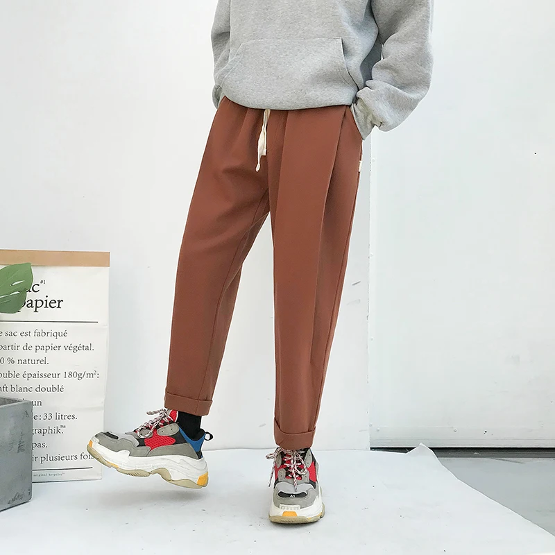 Fashion Casual Men's Straight Pants Autumn And Winter New M-2XL Solid Color Loose Trousers Black Brown Personality Youth Popular