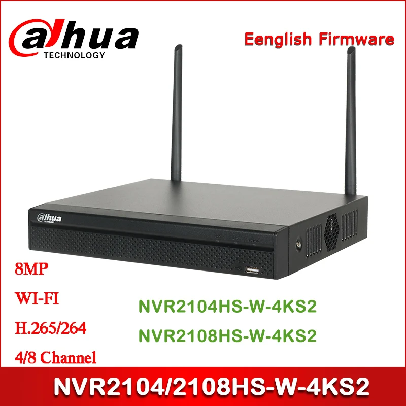 Dahua wifi NVR NVR2104HS-W-4KS2 NVR2108HS-W-4KS2 4/8 канальный компактный 1U Lite 4K H.265 беспроводной wifi сетевой видеорегистратор