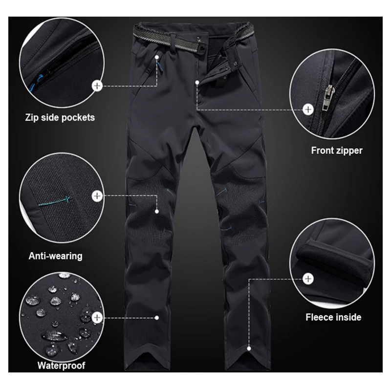 Hombre Nuevo invierno pesca senderismo escalada esquí impermeable Camping Trekking pantalones de lana al aire libre Softshell pantalón viaje 5XL cinturón