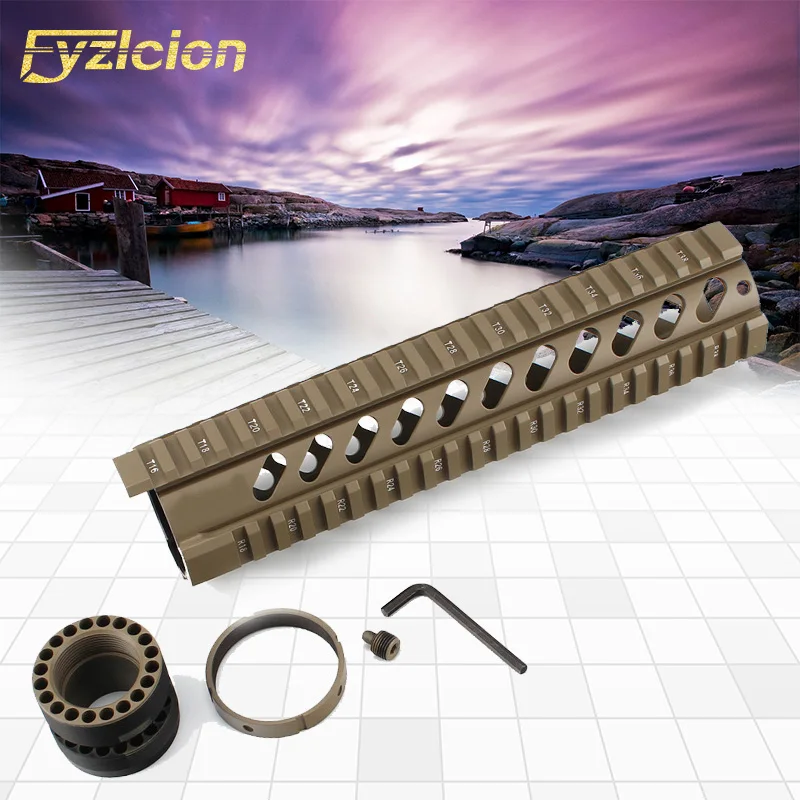 

Tactical T-Series 10 Inch Free Float Quad Picatinny Rail Handguard Tan Installs On Standard Carbine Length AR15 M16 Rifle