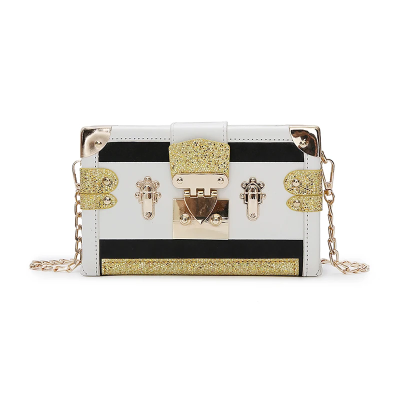 

Female chain box package 2018 new contrast color lock small box bag wild sequin shoulder bag clutch bag
