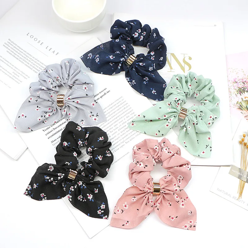 

Fashion Print Chiffon Bow Hair Rope For Women/Girl Hair Accessories Cute Ponytail Holder Hair Tie Elastic Rubber Hair Ring Gift