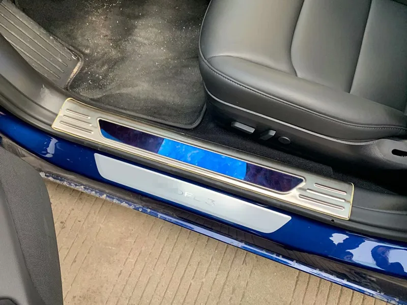 

Car Door Sill Scuff Plate Welcome Pedal Protect Kick Guard Pedal For Tesla Model 3 2017 2018 2019