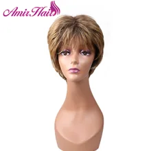 Амир короткие прямые синтетические парики слоистый блонд парик с челкой для американских африканских женщин пушистые термостойкие волосы косплей