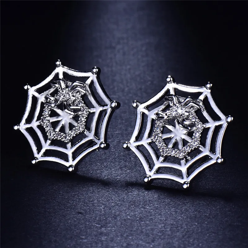 Маленькие плетеные серьги-гвоздики с пауком серьги для женщин 925 серебристый цвет ААА циркон белый кристалл геометрические серьги со стразами Свадебные украшения