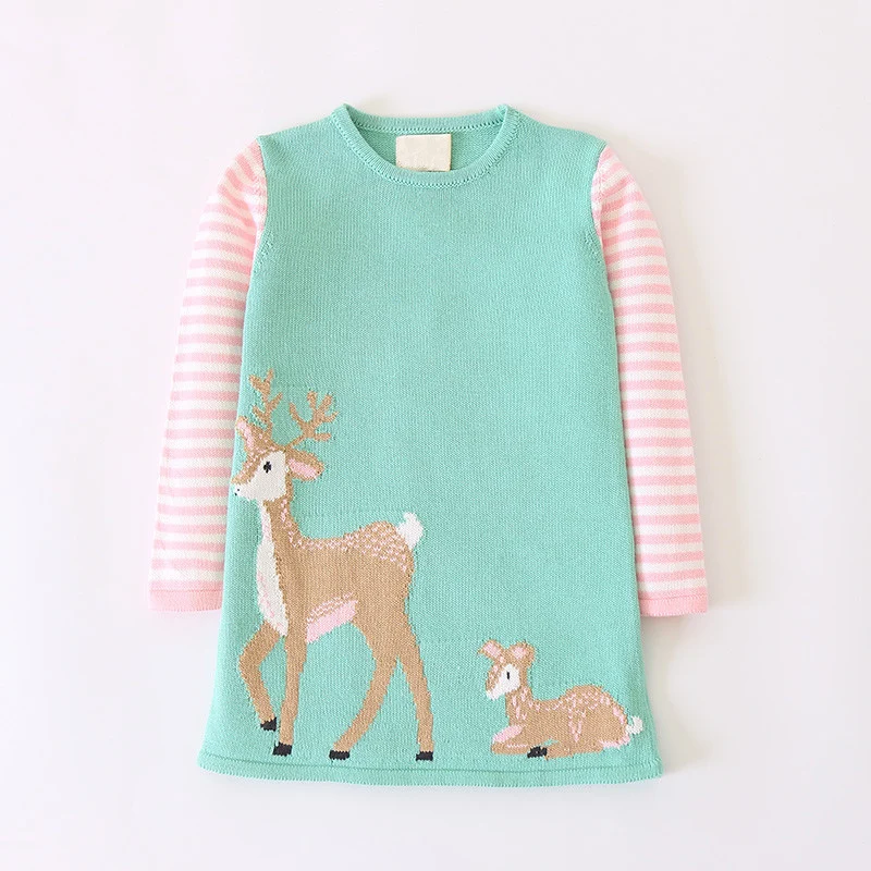 

Spring Autumn Baby Girls Knitted Dress Long Sleeve Kids Sweater Dress Cute Deer Baby Dress Casual Children's Clothing 2-7 years