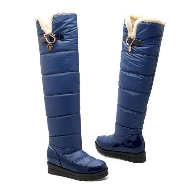 Женские зимние сапоги, Новое поступление, теплые меховые сапоги выше колена на платформе, теплые зимние высокие сапоги для женщин, размер 34-43 - Цвет: Синий