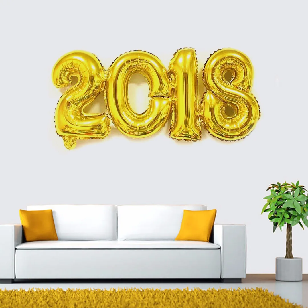 New 2018 Foil Balloons Festival Happy New Year Party Room Decoration Gold Silver