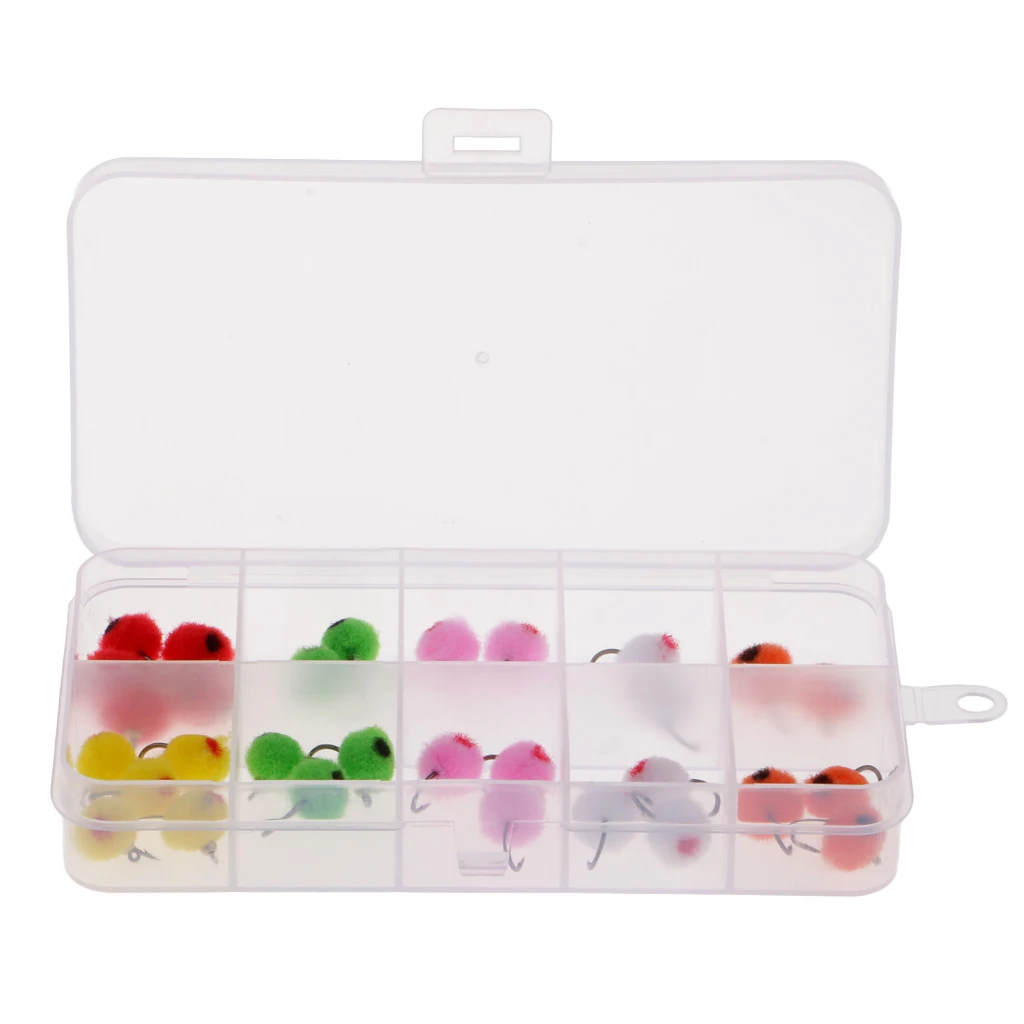 36 pcs Fly Fishing Flies Glo Bug Egg Patterns Fly Fishing Lures Artificial Fishing Tackle Box Accessories 6 Mixed Color