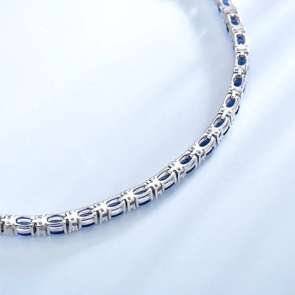 UMCHO Настоящее 925 пробы серебряные ювелирные изделия овальный создан нано голубой Сапфировый Браслет романтический шарм браслеты для женщин Подарки
