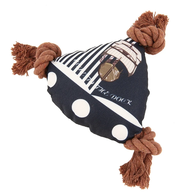 

Pet Squeaky Playing Toy Cute Tooth Cleaning Toy Blue Sailboat-shaped Toy with Cotton Rope Pet Bite-resistant Chewing Toy