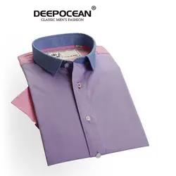 Deepocean бренд для мужчин рубашки для мальчиков цвет патч Мода молодых мужчин топы корректирующие короткие рубашки Smart повседневное хлоп