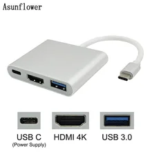 USB C концентратор type C USB 3,1-HDMI 4K адаптер конвертер кабель 3 в 1 разветвитель для Apple Macbook Pro USB-C концентратор HDMI Поддержка 4K HD