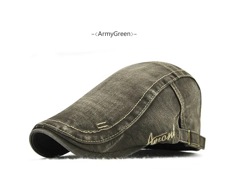 [JAMONT] Летняя мужская однотонная шляпа для мужчин берет промытая плоская шляпа вышивка Newsboy стиль вождения шляпа от солнца