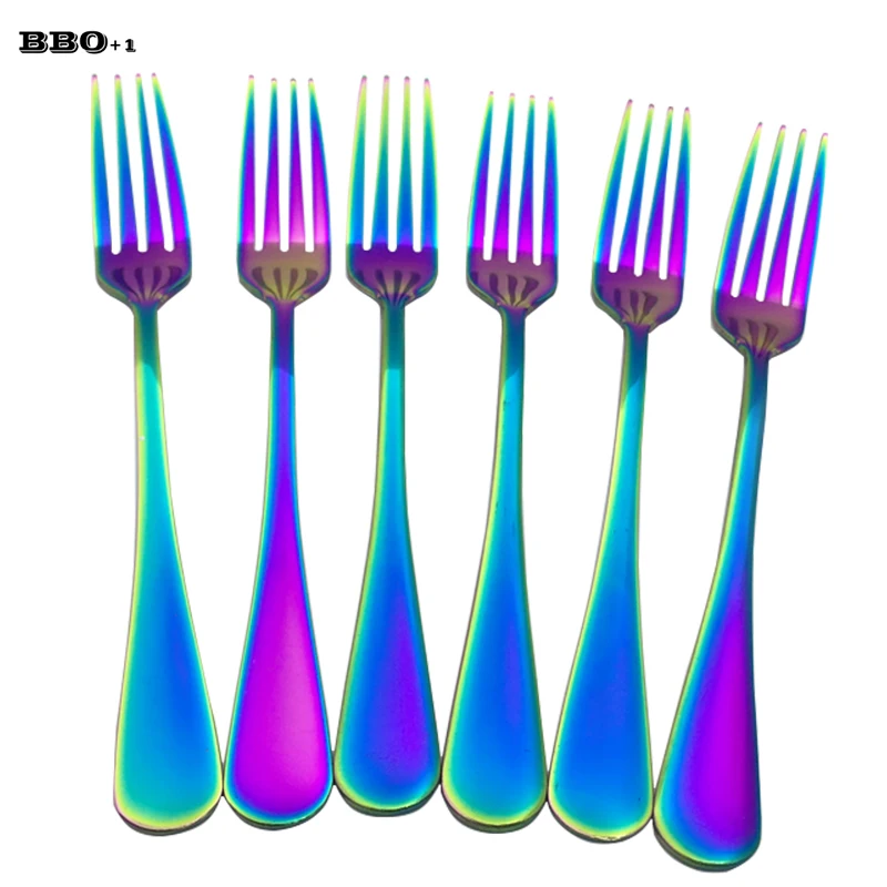 2 6 10pcs Rainbow Dinner Fork Multi Color Steak Forks Four Tines Long