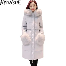 AYUNSUE/Новинка года; зимняя куртка для женщин; теплое пуховое пальто высокого качества; Длинные куртки на белом утином пуху; Женская парка; ST456