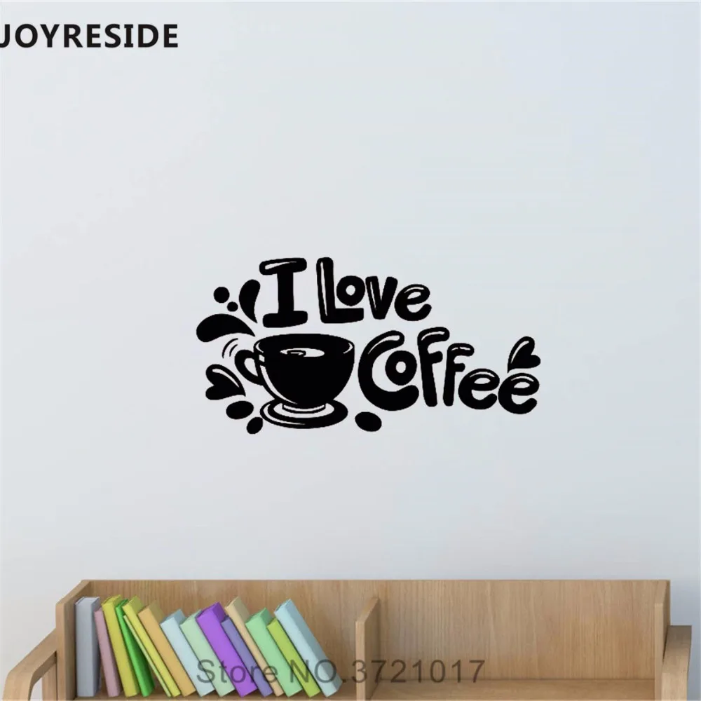Виниловая наклейка на стену в виде кофе с надписью I Love Coffee | Дом и сад