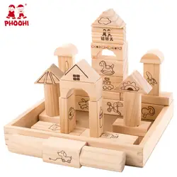 PHOOHI Дети Твердые деревянные развивающие здания и конструкторы 0 От 1 до 3 лет блоки окружающей быть покусал игрушки FHR6010-1