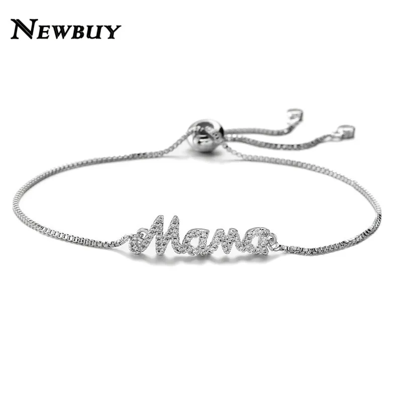 

NEWBUY 2019 New Fashion "Mama" Charm Bracelet For Women Bracelet & Bangle Adjustable Pulseras Mujer Micro Pave CZ Jewelry Gift