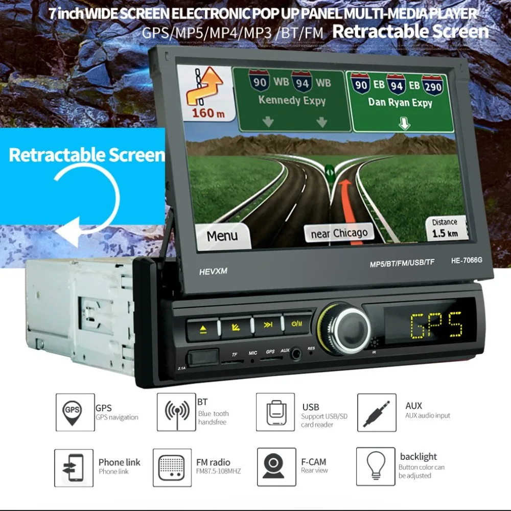 

HE-7066G Wireless Bluetooth Car Player U Disk Machine Card Player Bluetooth Player Car Audio Short Car Radio Car Accessories
