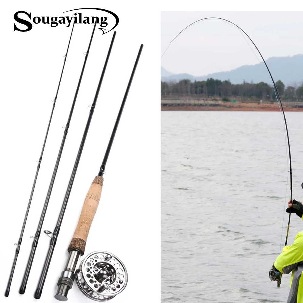 Sougayilang يطير الصيد قضيب و بكرة المجموعات المحمولة المياه العذبة يطير الصيد المعدني الكامل 5/6 يطير بكرات مجموعة السلمون المرقط الكارب الحراب