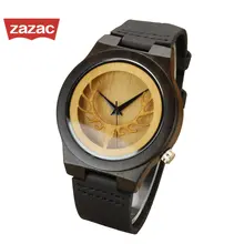 2017 Promotion Hot Black Hollow Deer Mens Leather Quartz Wristwatch Relogio Masculino Bamboo Wooden Watches Dress For Unisex