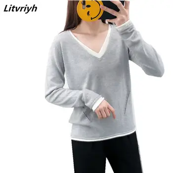 

Litvriyh autumn winter women sweaters and pullover female knitted V-neck long sleeve cashmere sweater women pullover female tops