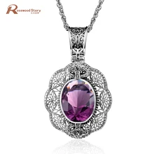 100 Handmade Charm Real 925 Sterling Silver Oval Cut Purple Rhinestone Crystal Pendants For Women Jewelry