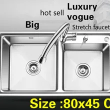 Квартиры роскошный двойной кухонный паз раковина сделать блюда стандарт 304 нержавеющая сталь большая Горячая 800x450 мм