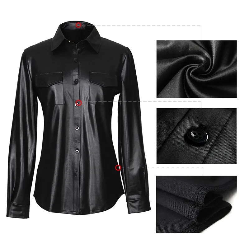 women fashion pu leather shirt-11