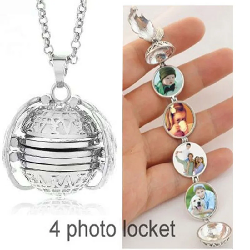 

TJP 1pcs Silver Tone Expanding Photo Locket Pendants Necklaces Angel Wings Album Box Choker Exquisite Neck Jewelry Ornaments