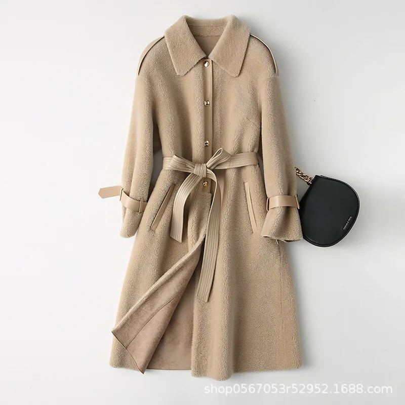 Натуральный мех пальто стрижки овец зимние пальто Для женщин Корейская длинная куртка для Для женщин s Костюмы с Минни Маус Abrigos Mujer Invierno 868556 YY724 - Цвет: Apricot