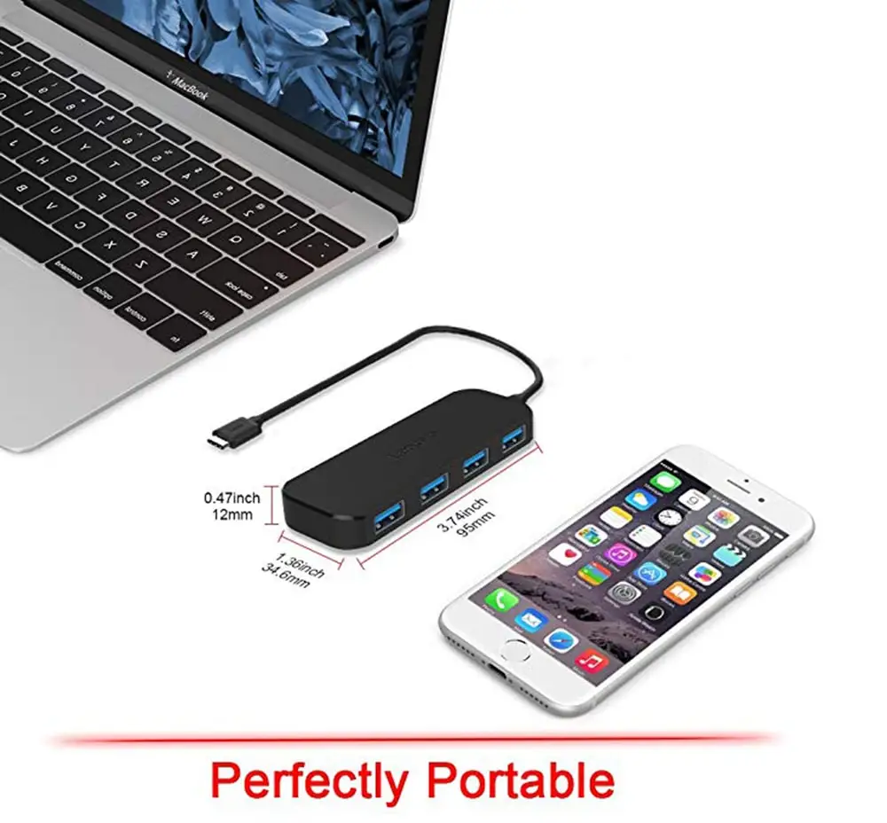 Original Lenovo C611 Type-C to 4 USB 3.0 Data HUB for Laptop- Black