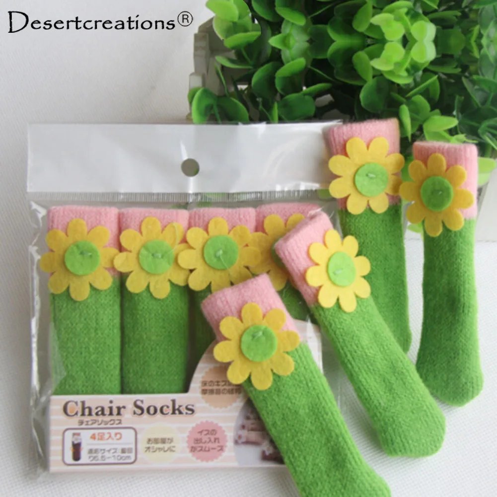 

4 Pcs/set Knit Flower Floor Protector Leg Sleeve Table Chair Foot Cover Socks Protective Mats Soft Knitting Table Booties