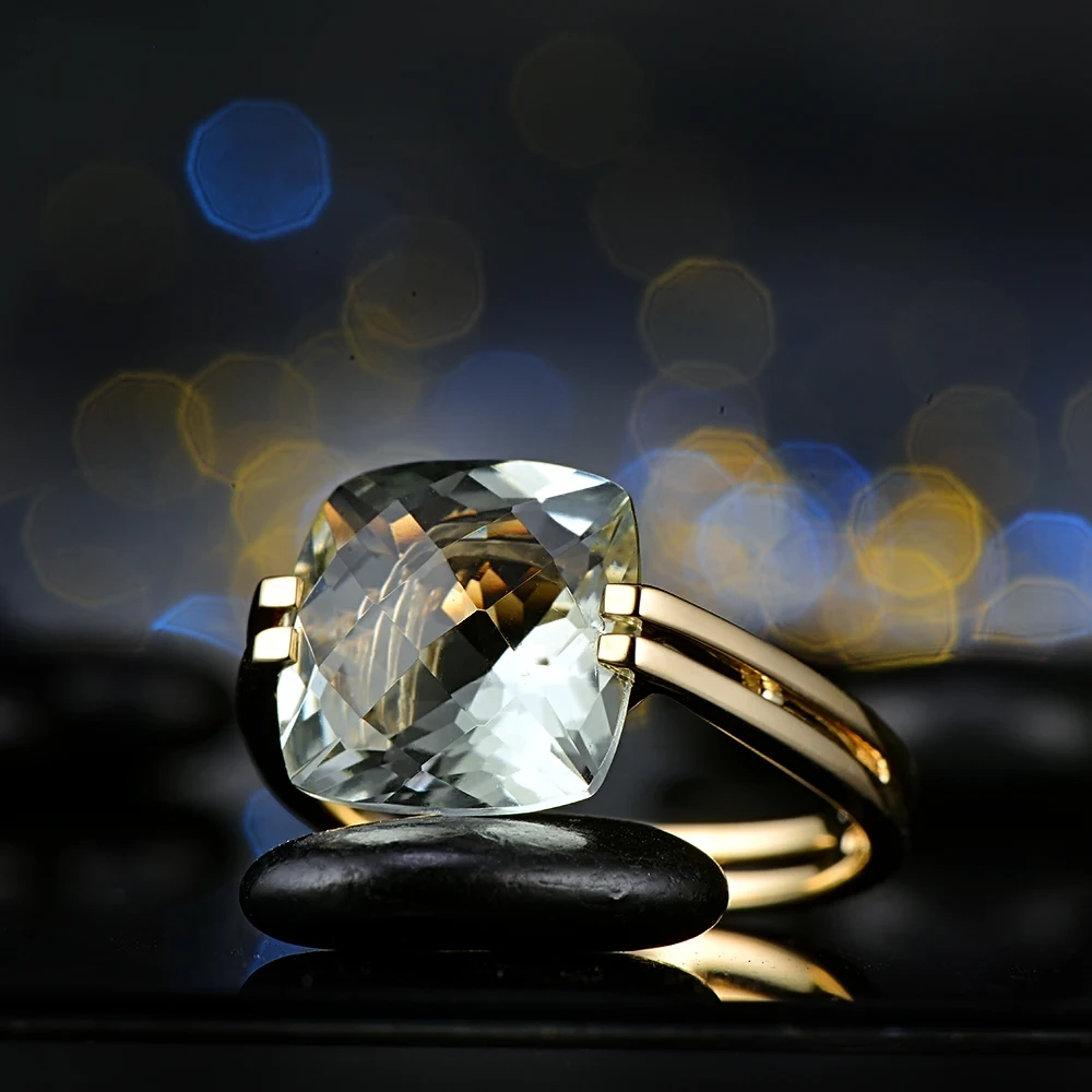 Caimao Jewelry 6.6ct Natural Square Cushion Green Amethyst 14k Gold Ring Free Shipping